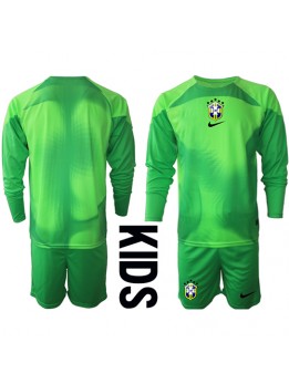 Billige Brasil Keeper Bortedraktsett Barn VM 2022 Langermet (+ Korte bukser)